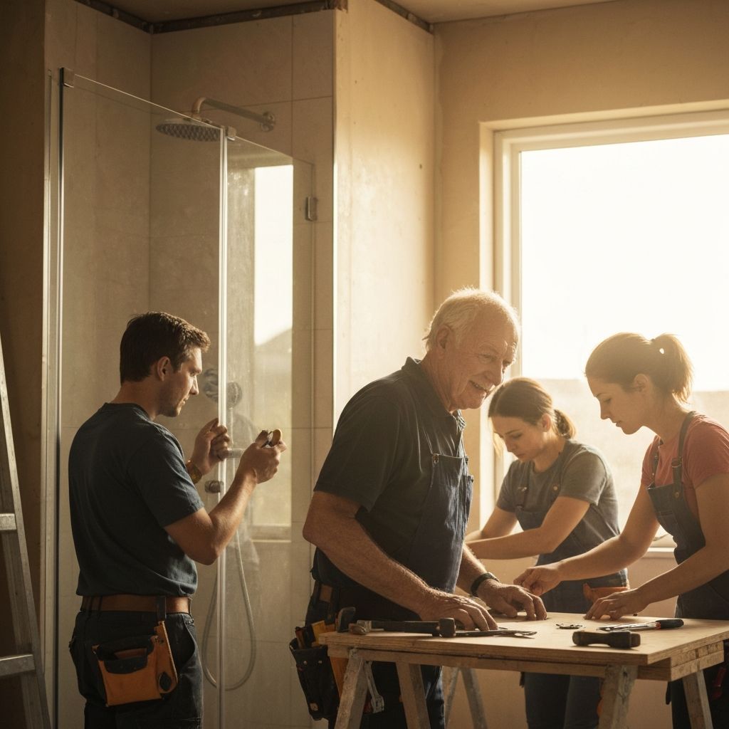 Equipo profesional de Entre Paredes trabajando en una reforma de baño